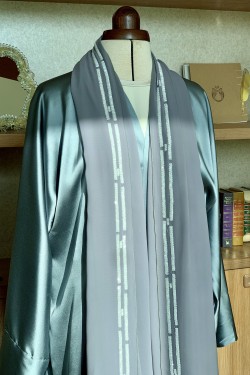 Silk Abaya with Silk Beaded Scarf Silk Abaya with Silk Beaded Scarf