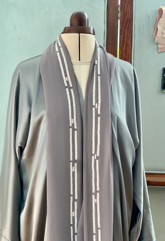 Silk Abaya with Silk Beaded Scarf