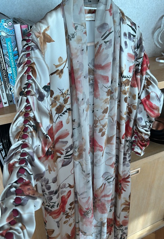 Floral Bliss Silk Abaya with Matching Silk Scarf