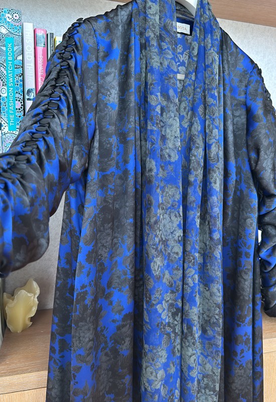 Midnight Bloom Silk Abaya with Matching Floral Scarf